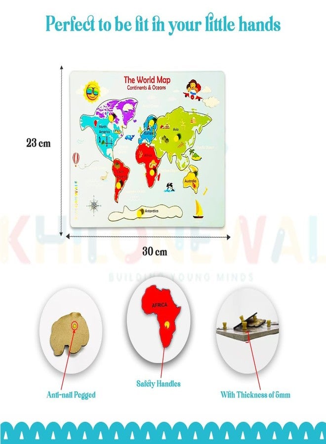 Khilonewale Kid's Wooden World Map Puzzle, Educational Activity for Kids, Toddlers and Preschoolers - Image 4